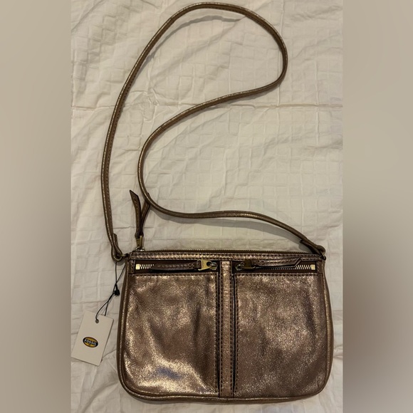 FOSSIL Erin Small Top Zip Crossbody Bag Handbag Copper Rose Gold Metallic NWT - Picture 4 of 12
